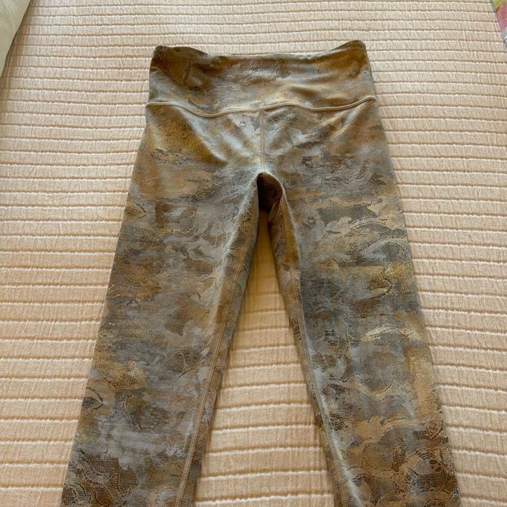 Athleta Leggings, size small, gray camo/gold snake
